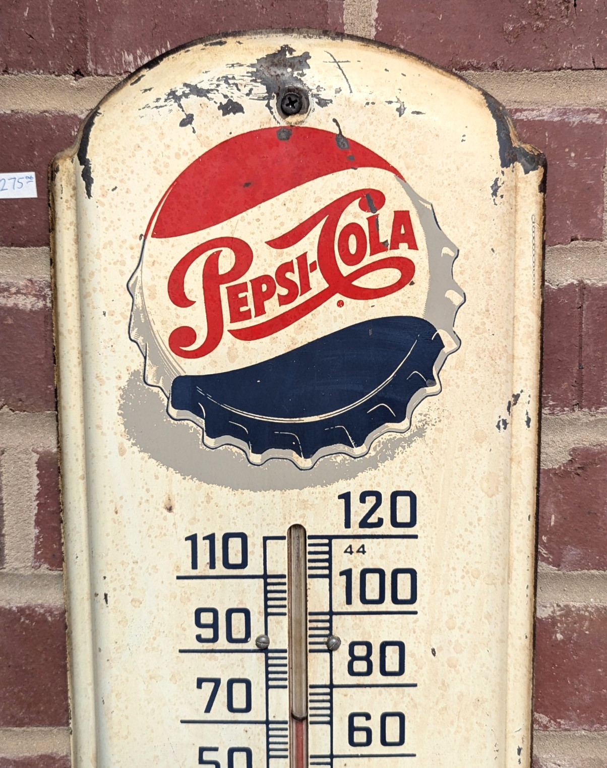 Vintage Pepsi Cola Bottle Cap "More Bounce to the Ounce" Metal Wall Thermometer