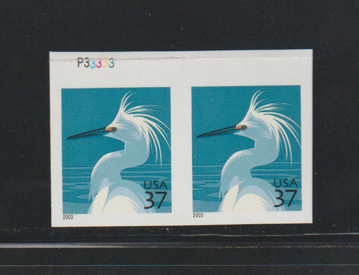 US ERROR Stamps 3830Df Microprinted Egret, Bird: Die Cut Omitted plate# pair MNH