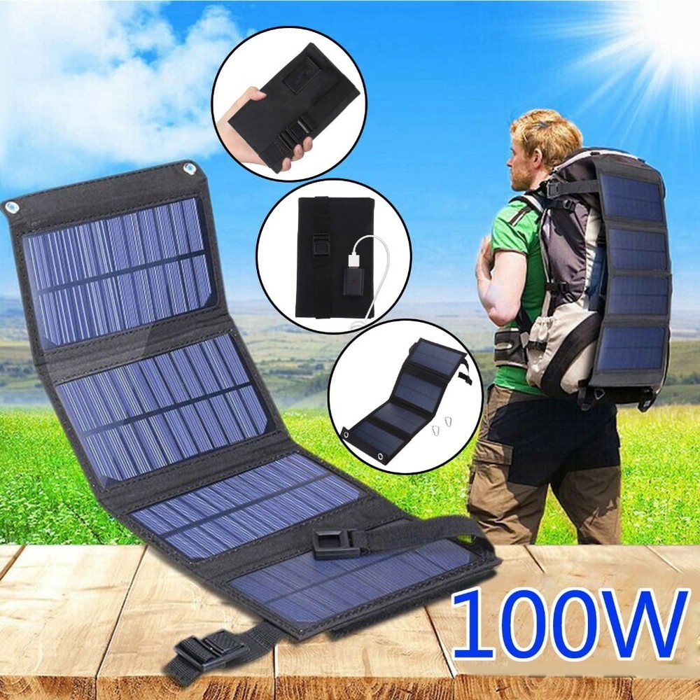 100W Foldable Solar Panel - 5V USB, Waterproof, Portable, Small