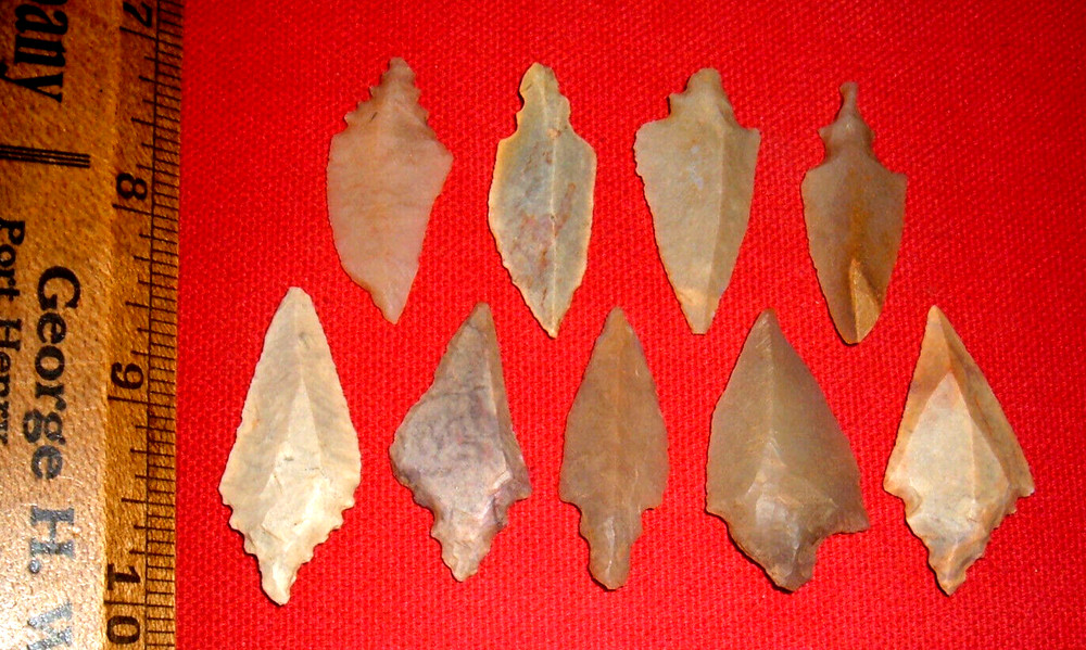(9) Choice (1.5"+) Sahara Mesolithic Stepped-Base Points, Ancient Arrowheads
