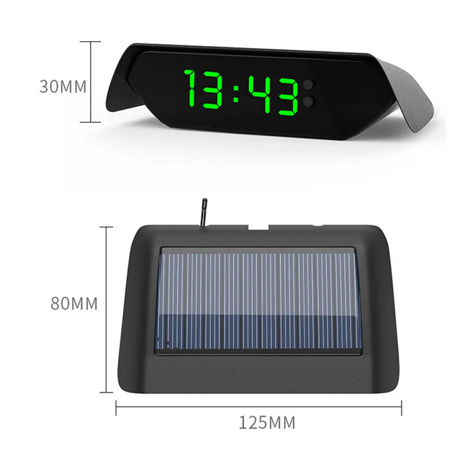Car Digital Clock Solar/USB Charging LCD Screen Display Dashboard Auto Clock