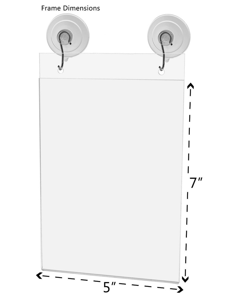 5"W x 7"H Window Mount Sign Holder Suction Cup with Hooks