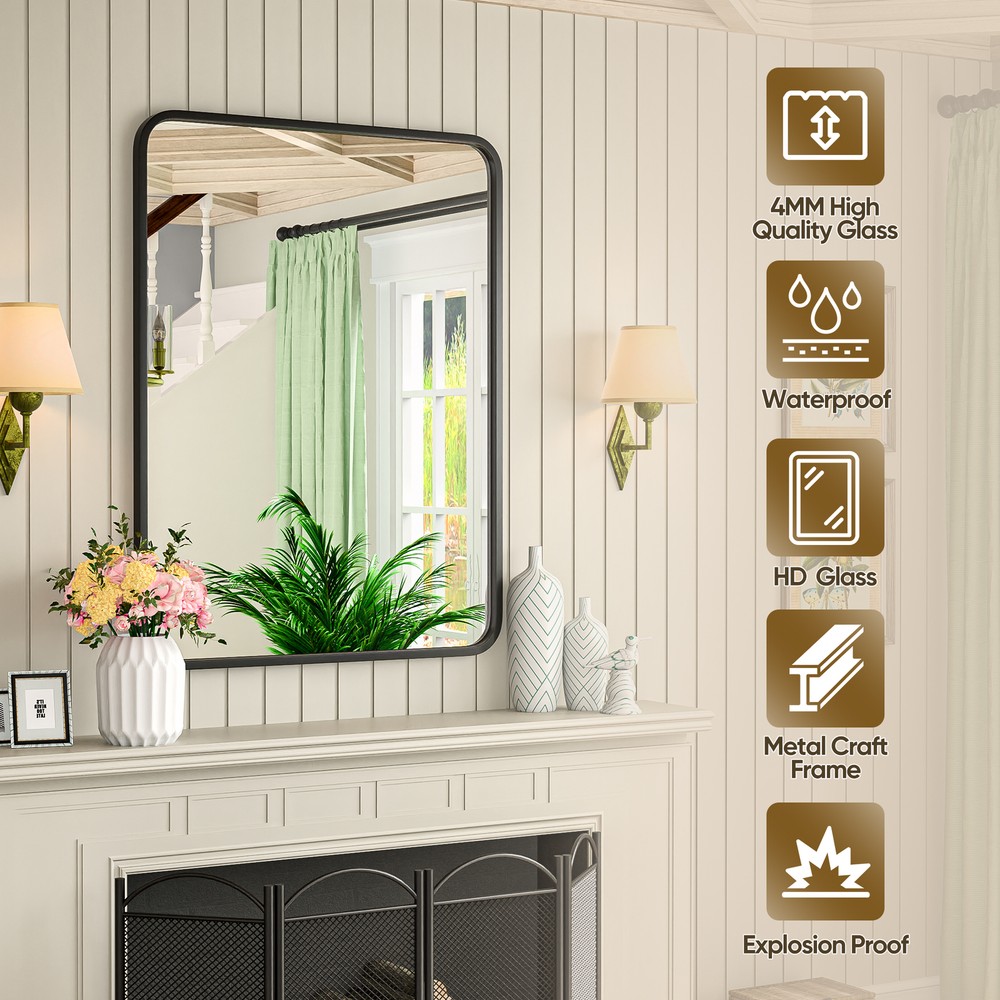 30" Black Wall Mirror for Bathroom 2PCS Wall Mounted Rectangular Vanity Mirrors