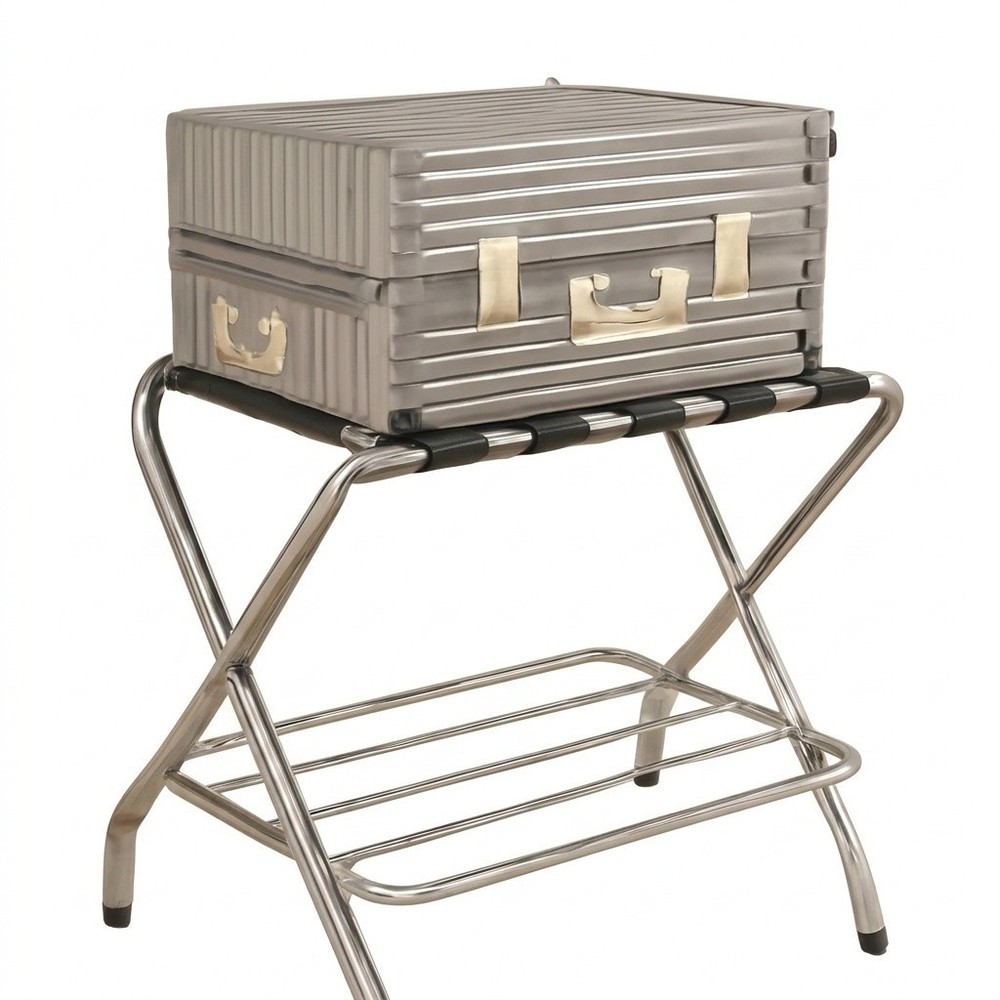 USTECH - Double-Tier Luggage Rack?Foldable with Lower Shelf