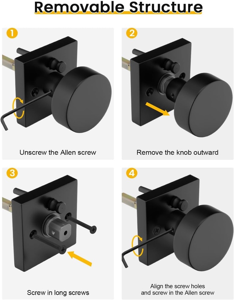 Privacy Black Door Knobs Interior, Zinc-Alloy Heavy Duty Matte Black Door Knobs