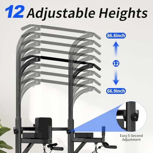 Pull Up Bar Power Tower Dip Station, Adjustable Strength Training Carbon