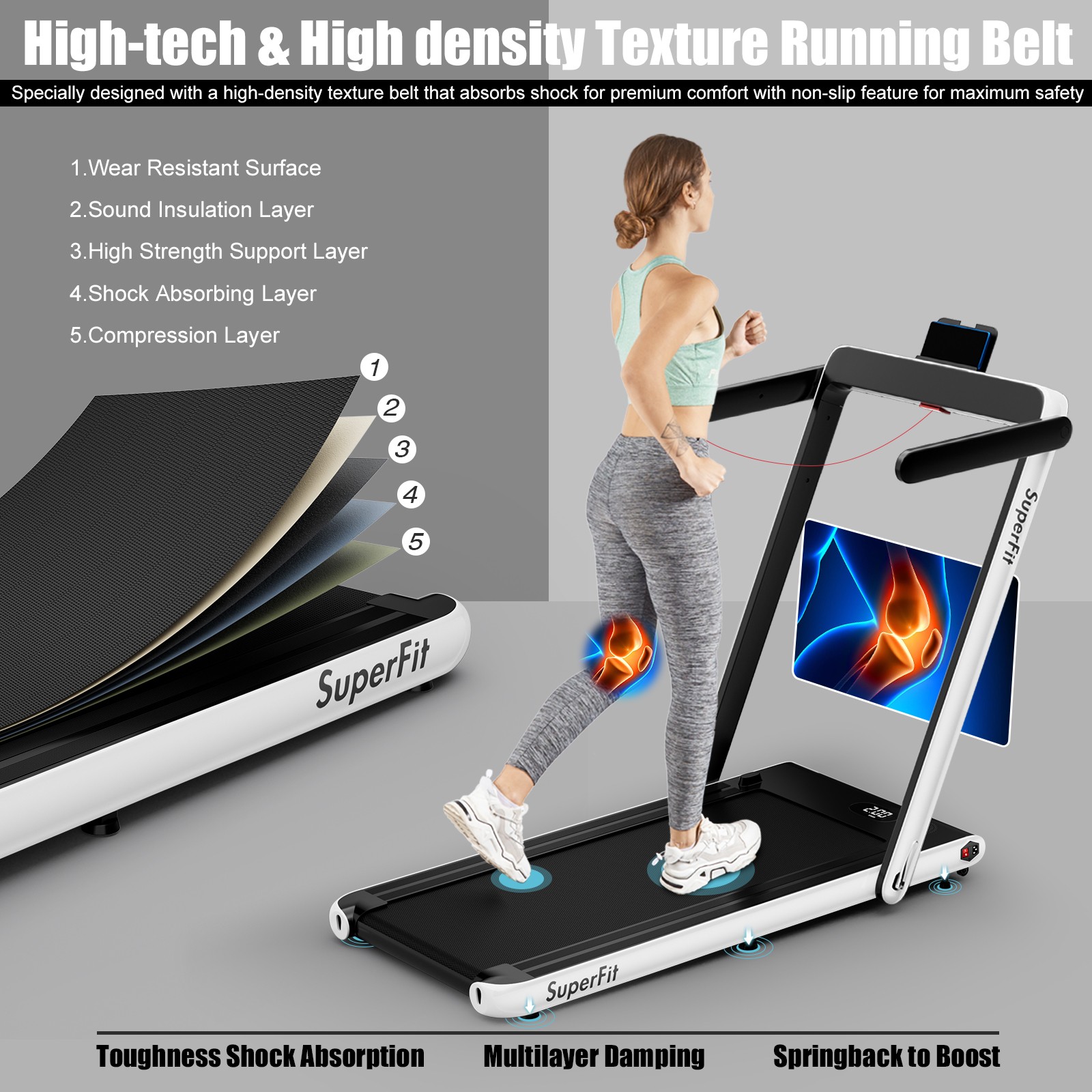 SuperFit 2.25HP 2 in 1 Folding Treadmill W/ APP Speaker Remote Control