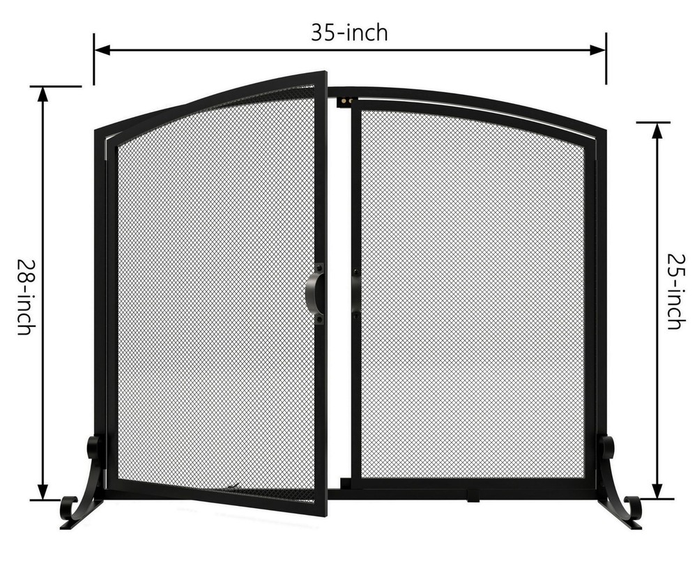 2-Pannel Fireplace Screen with Doors, Handcrafted Solid Mesh,Stable Adjustabl...