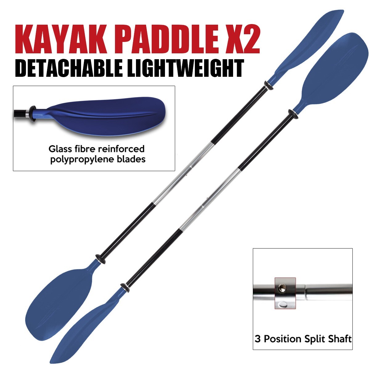 Oceansouth Kayak Paddles Blue, Aluminum Asymmetric (Split Shaft) x 2