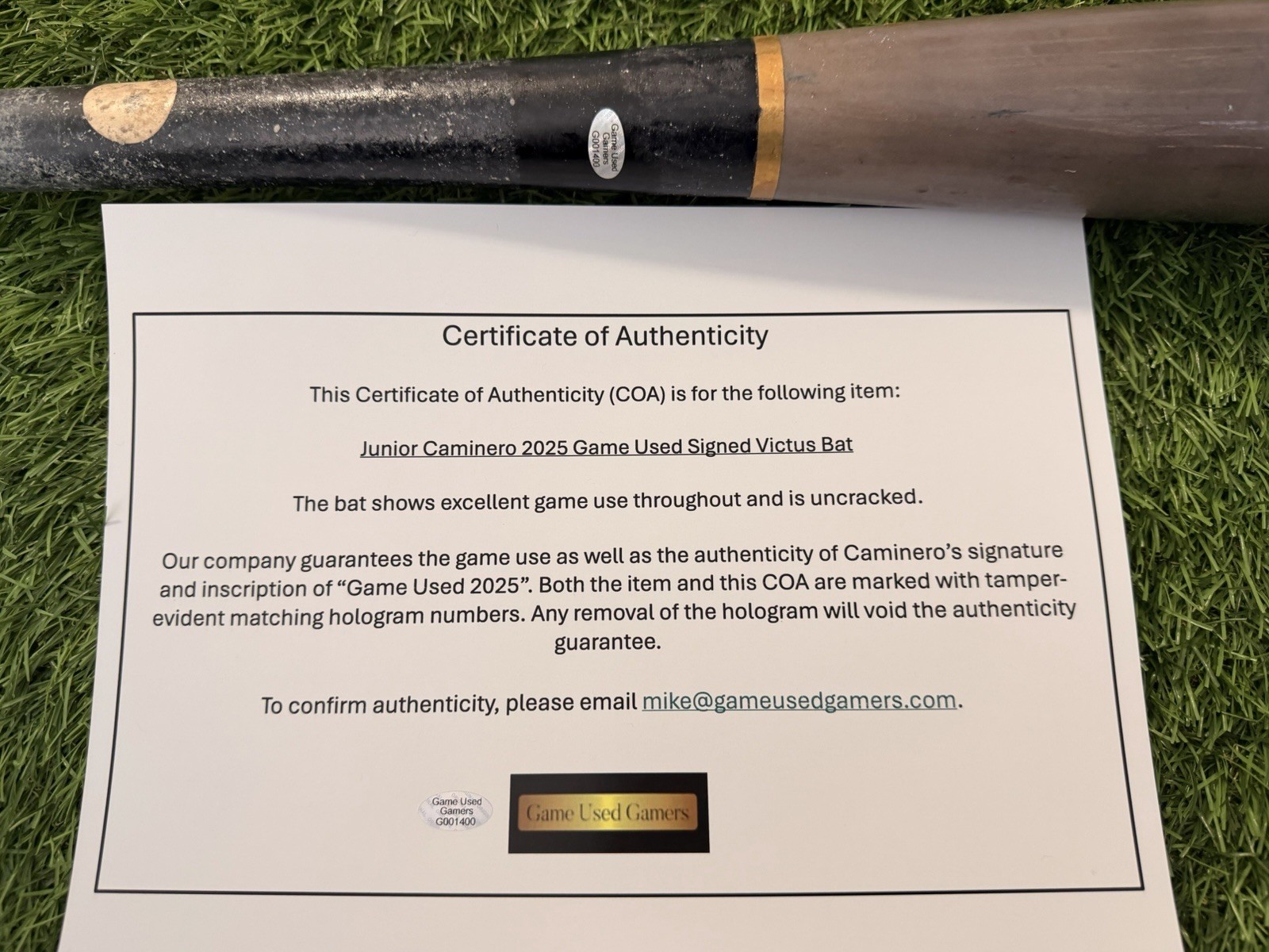 Junior Caminero 2025 Tampa Bay Rays Game-Used & Signed Bat GUG LOA
