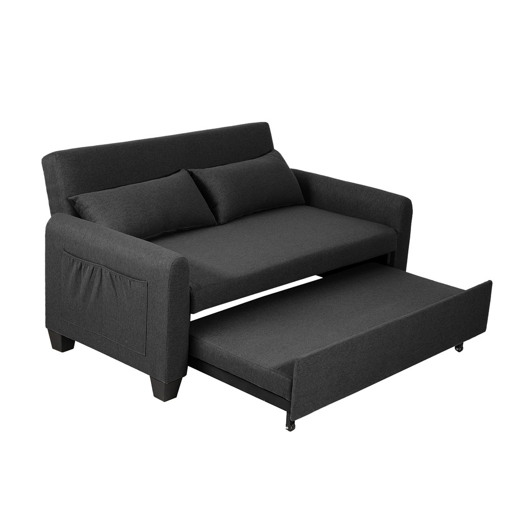 60.24'' Convertible Sleeper Sofa Bed Burlap Loveseat Sofa Couch w/ Pull Out Bed