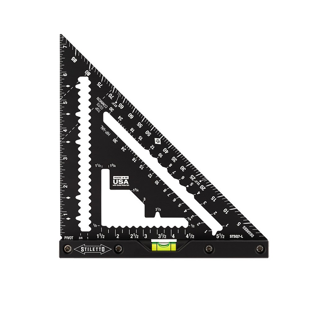 Stiletto STSQ7-L 7" Carpenter Square with Level Aluminum Black