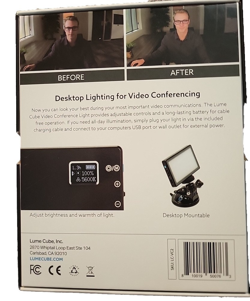 Lume Cube Video Conference Light For Desktop & Laptops Adjustable Temp Lighting