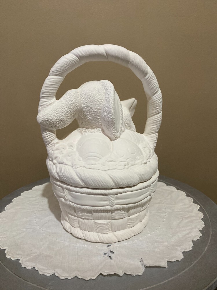 Bunny in a Basket Box Rabbit Easter Spring Ceramic Bisque Ready to Paint