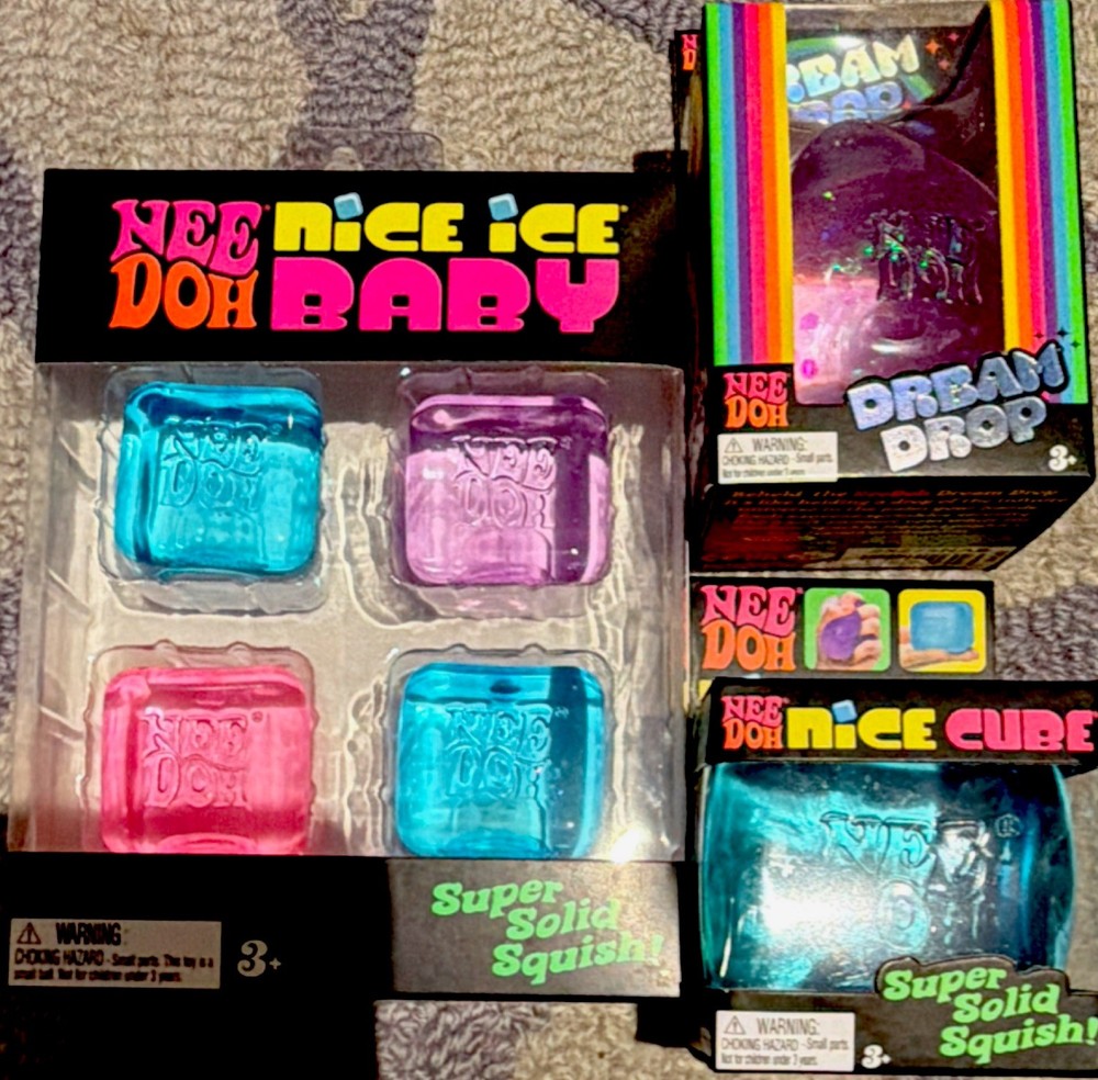 RARE Nee Doh BUNDLE Dream Drop+ Nice Ice Baby+ Nice Cube Super Solid Squish