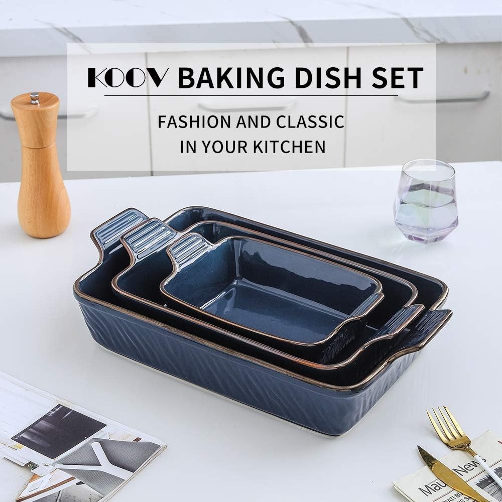 3PC Ceramic Bakeware Set 9x13 Baking Dish Lasagna Pans Aegean