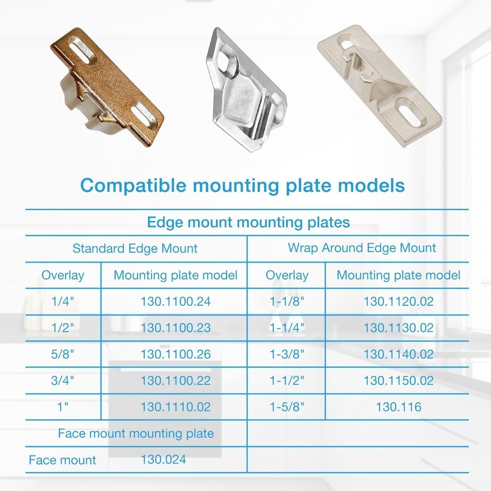 Replacement Cabinet Hinges, 110 Degrees Screw on Compact, 8 Pack