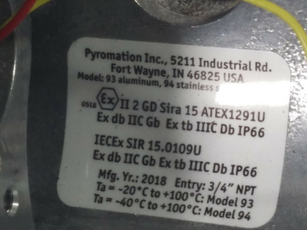 New Pyromation Inc. AWC Temp Sensor Explosion Proof Conduit Model 93C