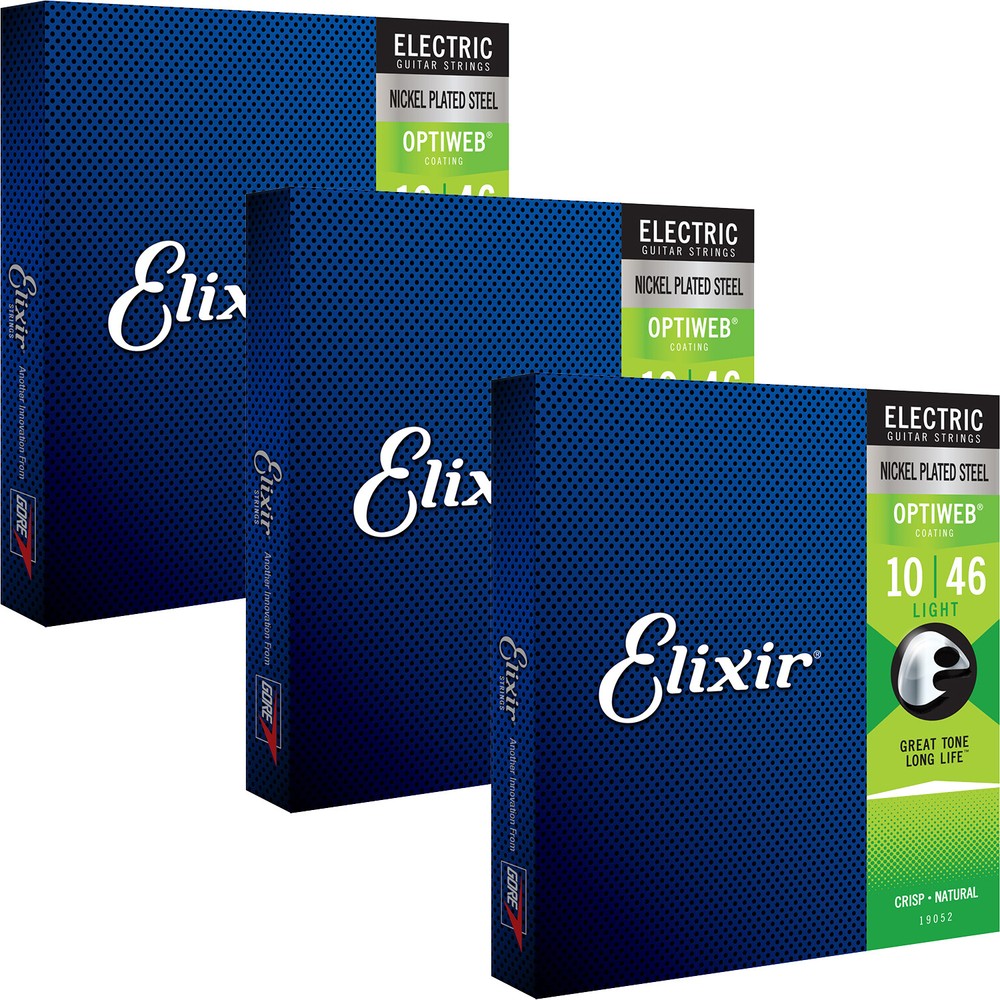 3 Sets Elixir 19052 Nickel OPTIWEB Electric Guitar Strings, Light 10-46