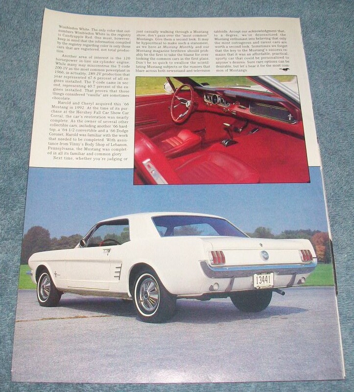 1966 Mustang Coupe Vintage Article "Vanilla" 6cyl Powered