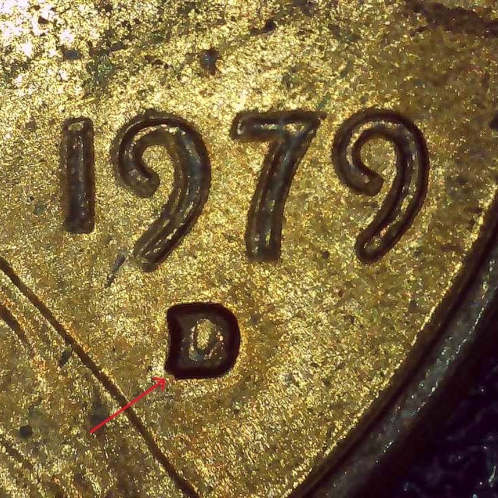 1979 D Lincoln Penny error repunched mintmark