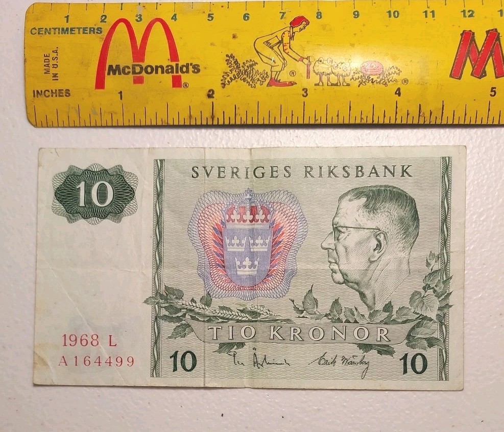 1968 Sweden 10 Kronor Note; Pick 52 Circulated