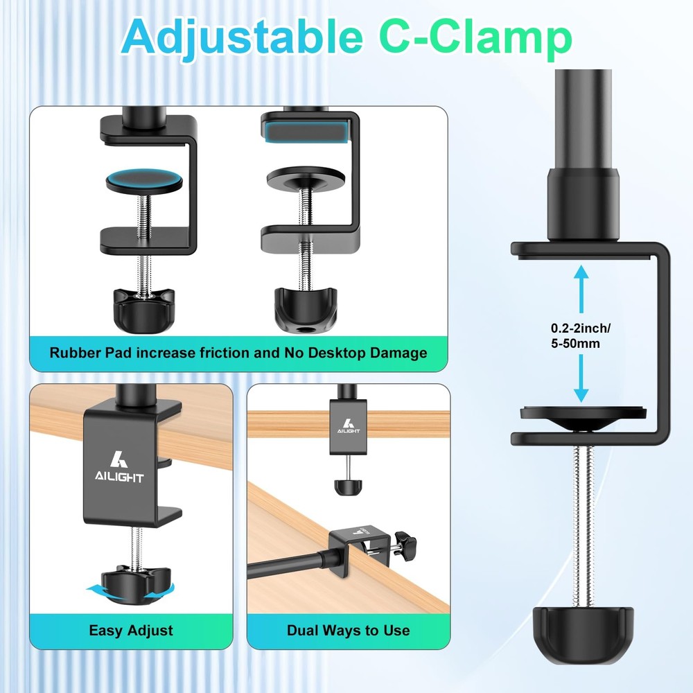 Ailight Camera Desk Mount Webcam Stand, Adjustable Table Camera Stand with 1/...