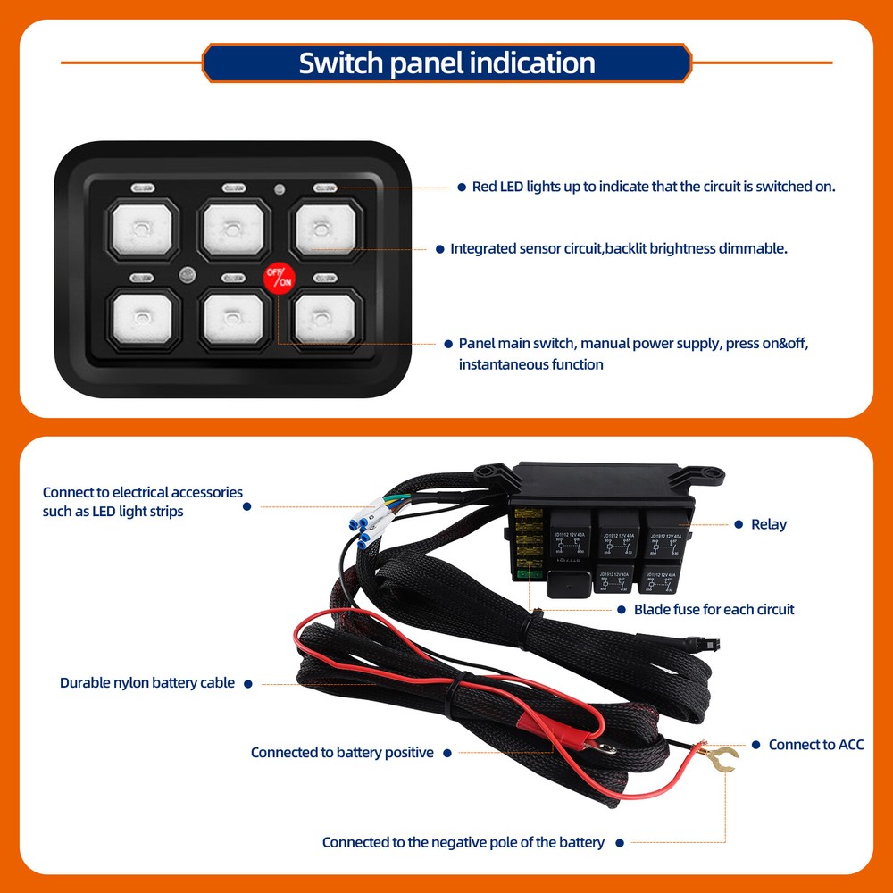 6 Gang Switch Panel Light Electronic Relay Control System Marine Boat Camper