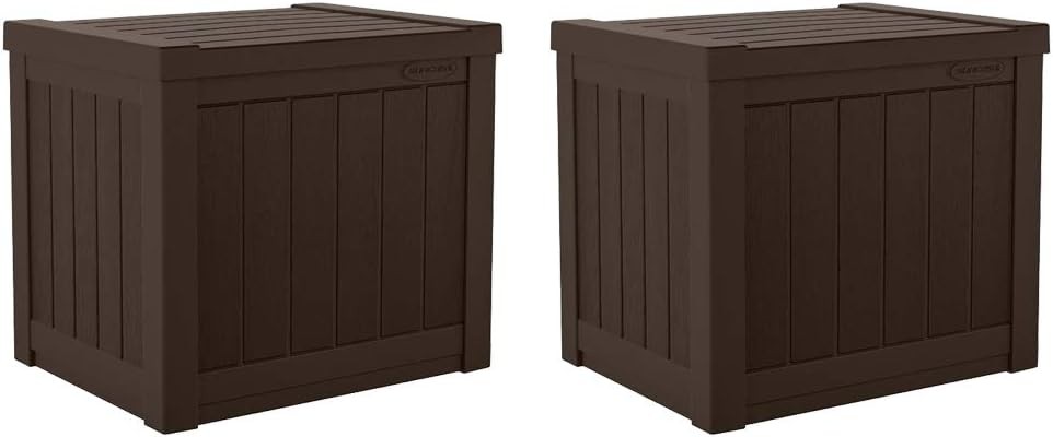 Small Outdoor Storage Box 22 Gallon Java Resin Outdoor Deck Box Flat-Lid Bench