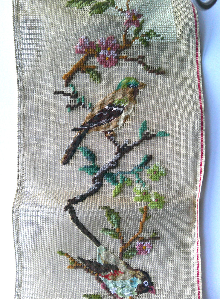 BIRDS Preworked canvas bell pull salvage project