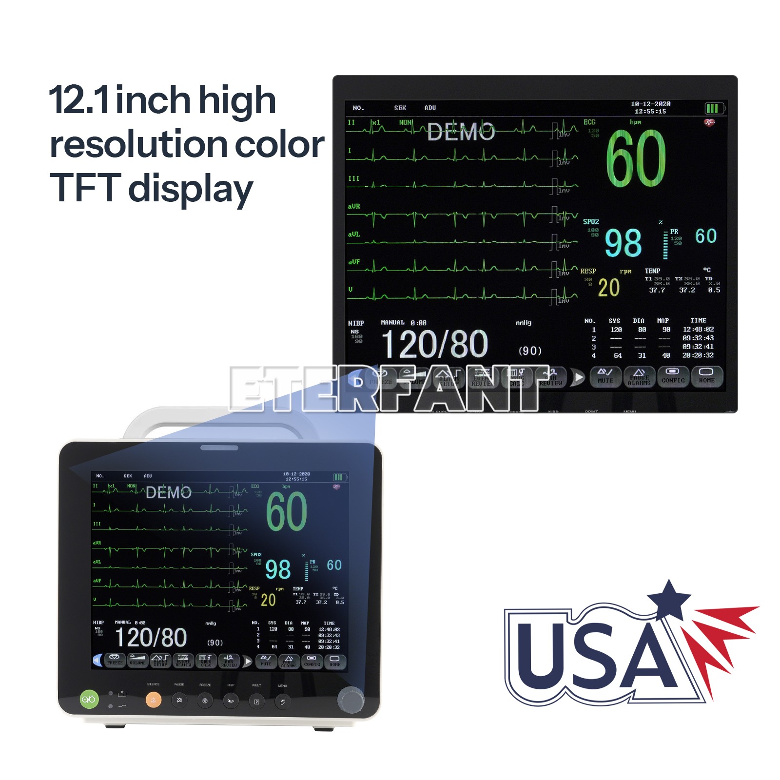 12" Patient Monitor ICU CCU Vital Sign For Hospital/Medical Trolley Cart