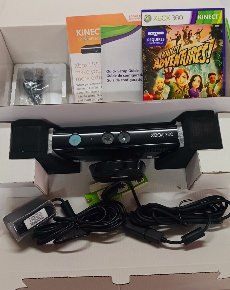 XBOX 360 KINECT SENSOR INCLUDES KINECT ADVENTURES VIDEO GAME OPENED SEE PICS