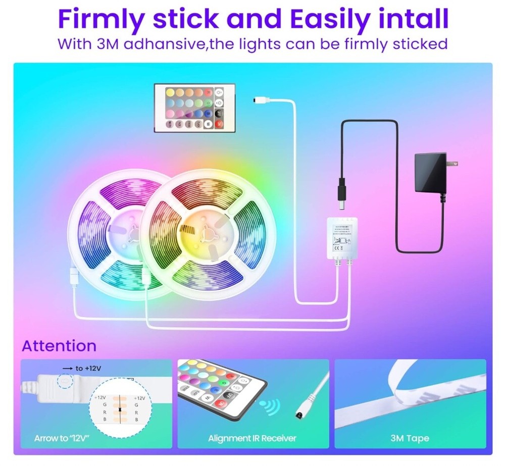 Vibrant 100ft LED Strip Lights: Bluetooth, Music Sync, Perfect Accessory
