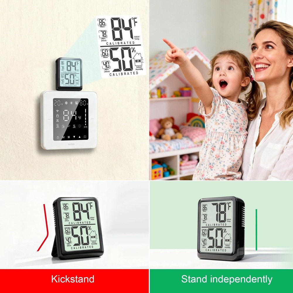 Antonki 2-Pack Room Thermometer, Digital Small 2 Pack, Black ( new version)
