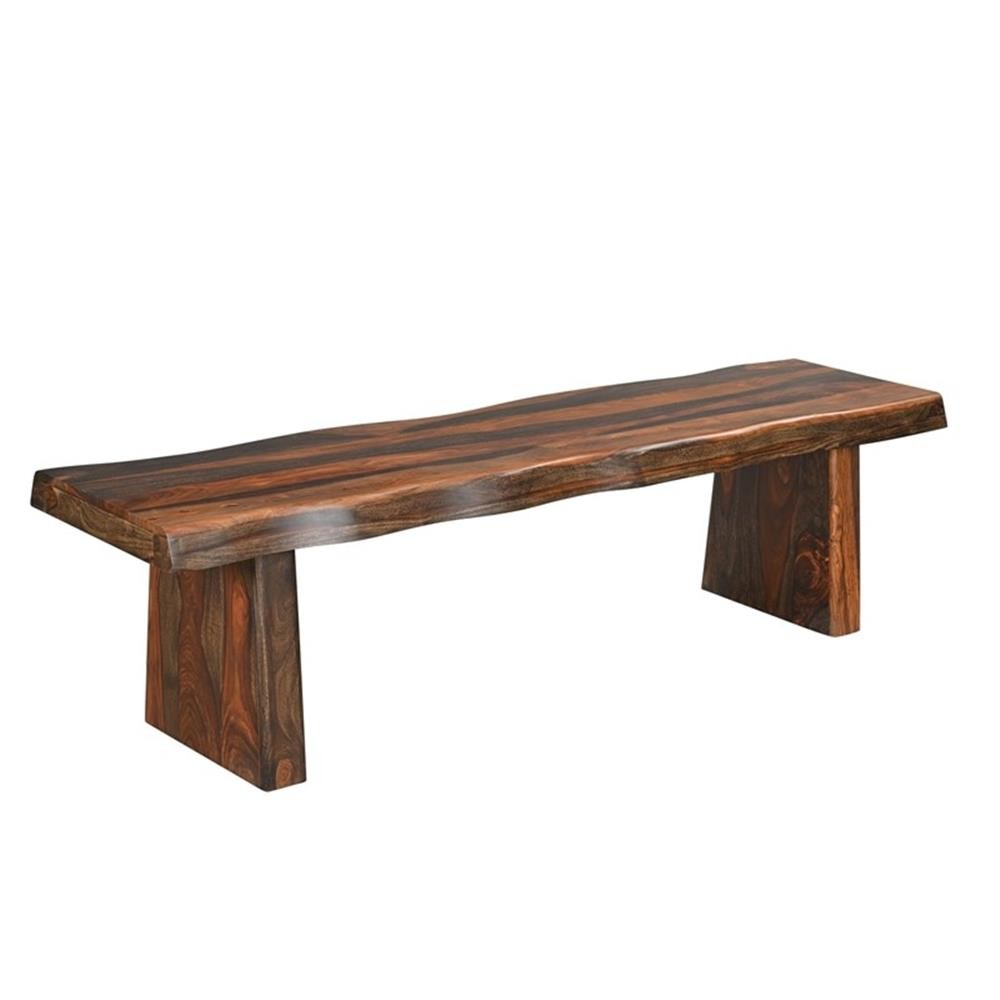 Pemberly Row 68" Live Edge Solid Wood Dining Bench in Dark Brown