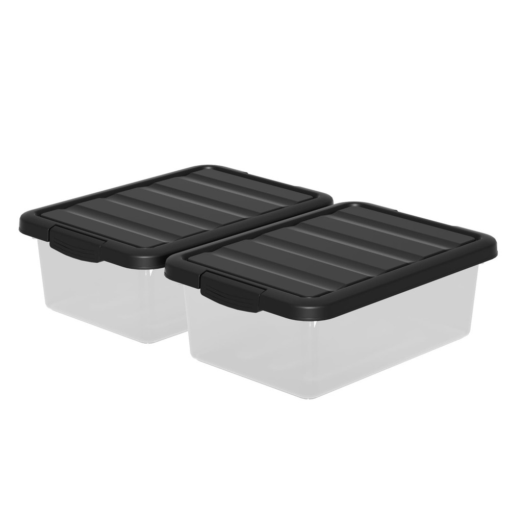 14 Quart Plastic Stackable Storage Bin Clear Box Black Lid Pack of 2 Basic