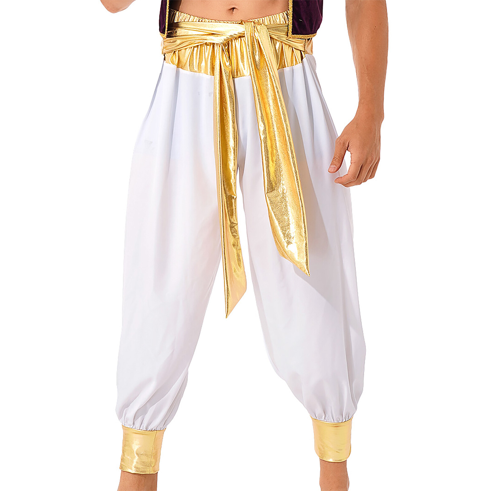 US YiZYiF Men Halloween Party Pants Arabian Prince Cosplay Trousers Carnival