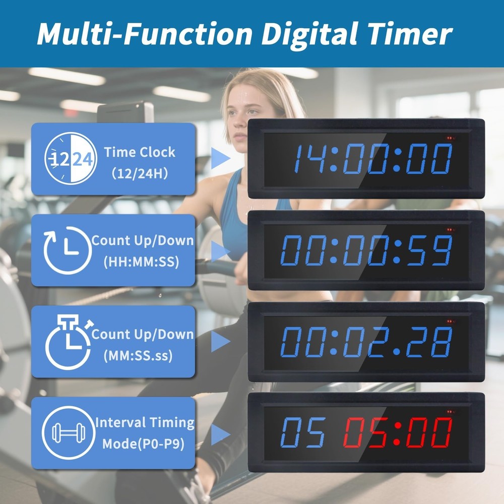 Gym Timer Clock with Remote Control & Push Button,7 RGB Color, Programmable I...