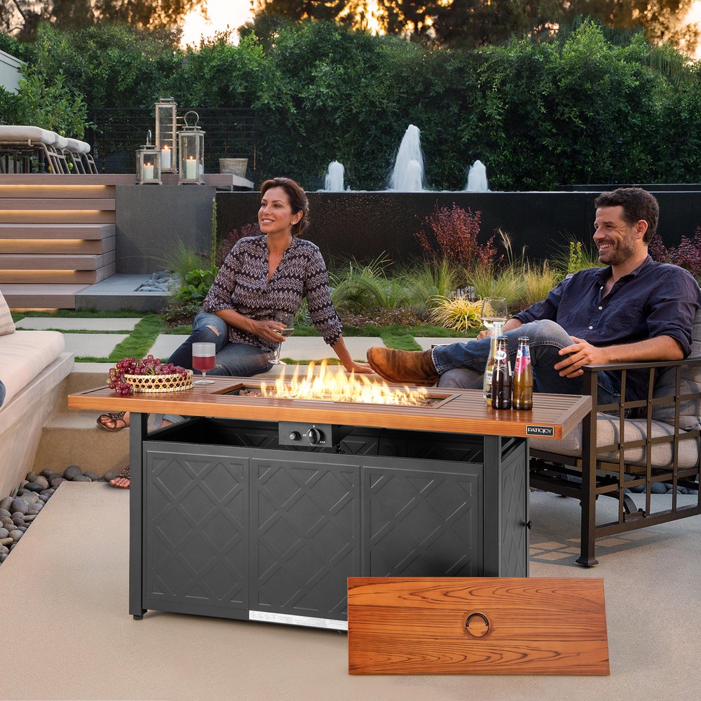 57" Rectangular Propane Gas Fire Pit 50,000 Btu Heater Outdoor Table