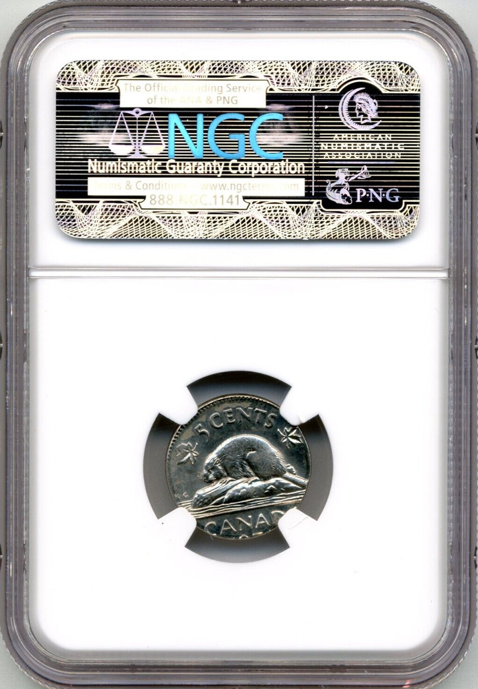 Mint Error: 1965 Canada 5 Cent Struck on 10 Cent Planchet - NGC MS62