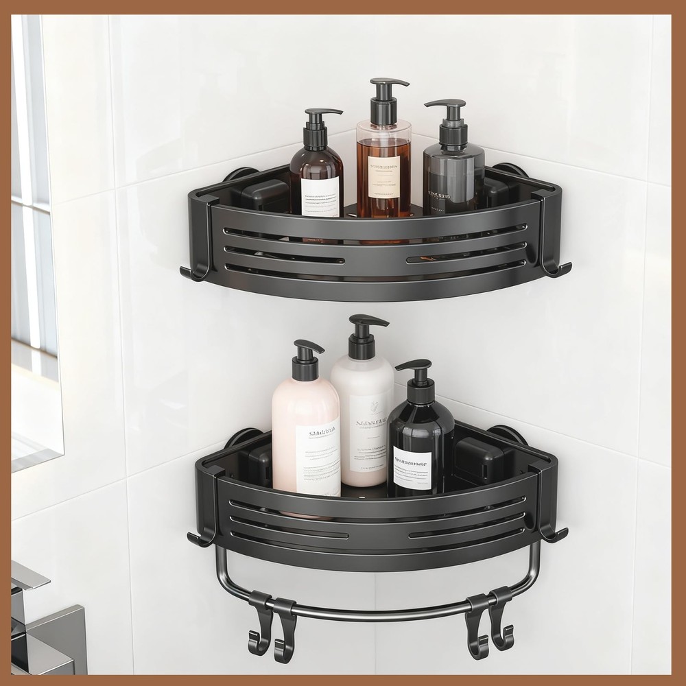 Rustproof Aluminum Corner Shower Caddy, Press-to-Install Triangle Shelf with ...