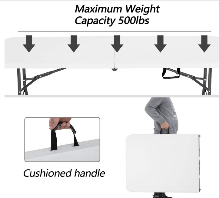 BestOffice 6FT Folding Picnic Table Plastic Party Event White