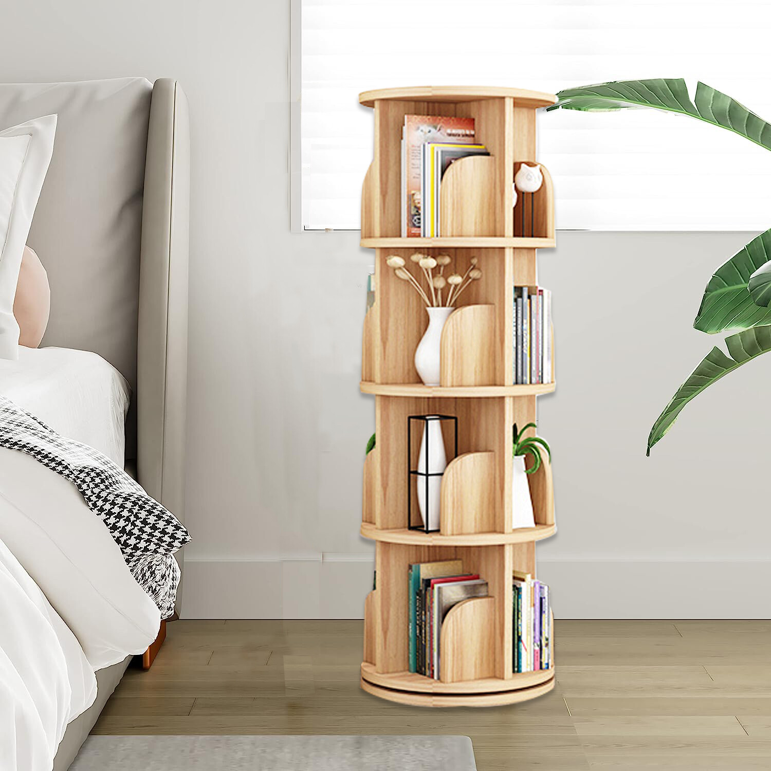 4 Tier 360° Rotating Bookshelf Bookcase Storage Shelf Freestanding Display Rack