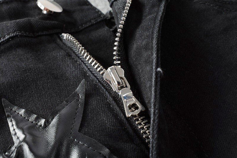 STAR PU Patchwork Men's Ripped Skinny Stretch Denim Jeans