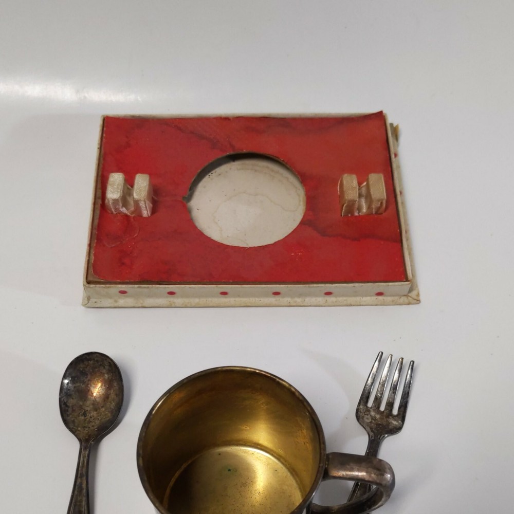 Vintage Silver Plated Oneida Ltd Child's Cup Baby Spoon And Fork Set Antique?