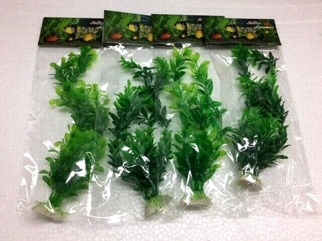 GREEN PLASTIC PLANT LOT MIXED (4X-8X) LARGE 10"-11" AQUARIUM. SUPER FAST SHIP!