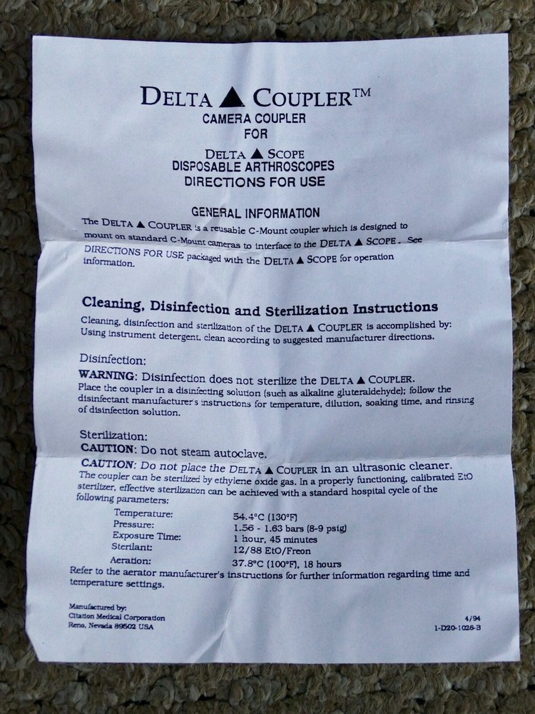 C-mount camera coupler - Citation Delta Scope, 3 adapters V-mount Stryker Baxter