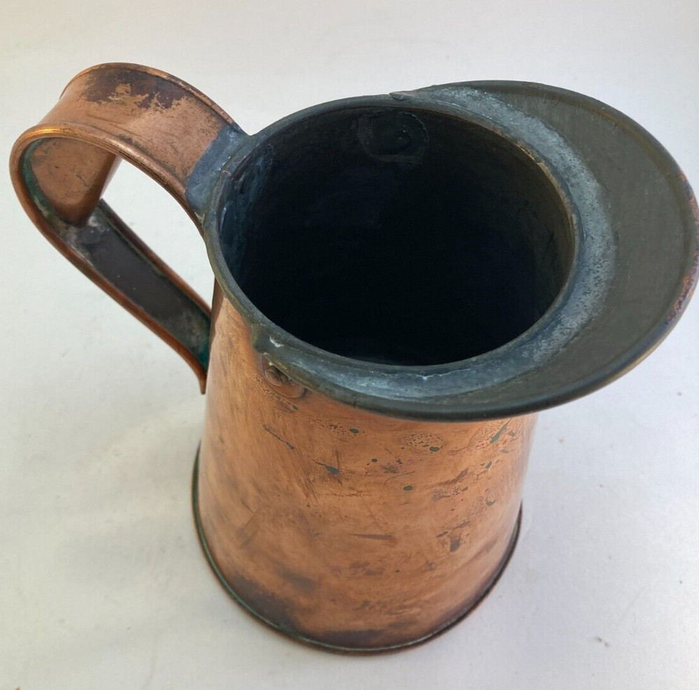 Vintage Copper Pitcher Jug Tin Lined 1 Quart