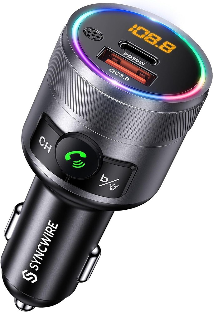 SYNCWIRE Bluetooth 5.3 FM Transmitter for Car, 48W PD & QC 3.0 Fast Charging Car