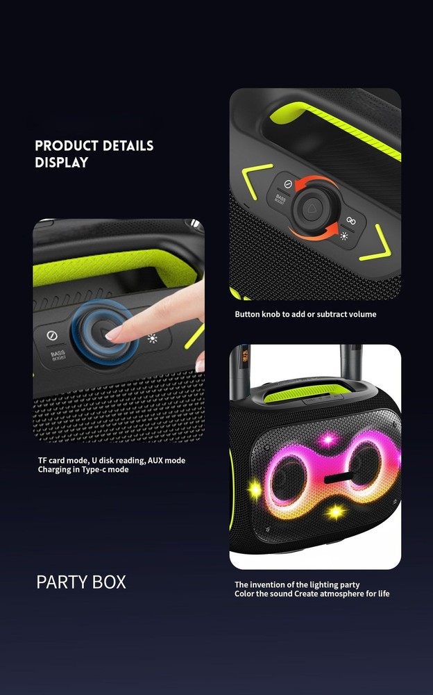 Portable Bluetooth Speaker with Dual Wireless Mics Volume Big, Gray